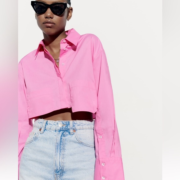 ZARA CROP POPLIN SHIRT LIGHT PINK - Picture 5 of 13